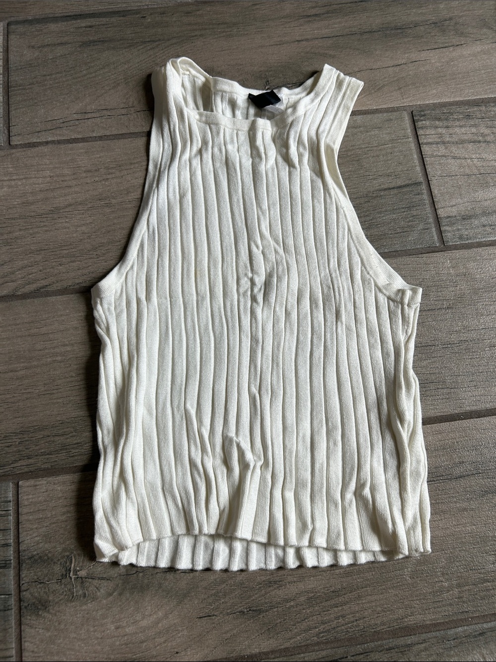 H&M White Ribbed High-Neck Tank Top